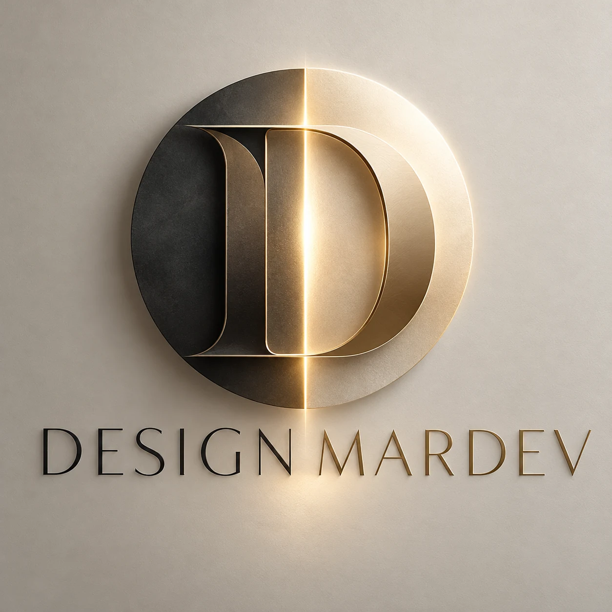 Design MarDev approved black and gold double-D monogram